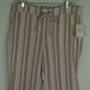 Per Se Linen Blend Pants   Cropped Capri  Crinkle Striped  Pull-On